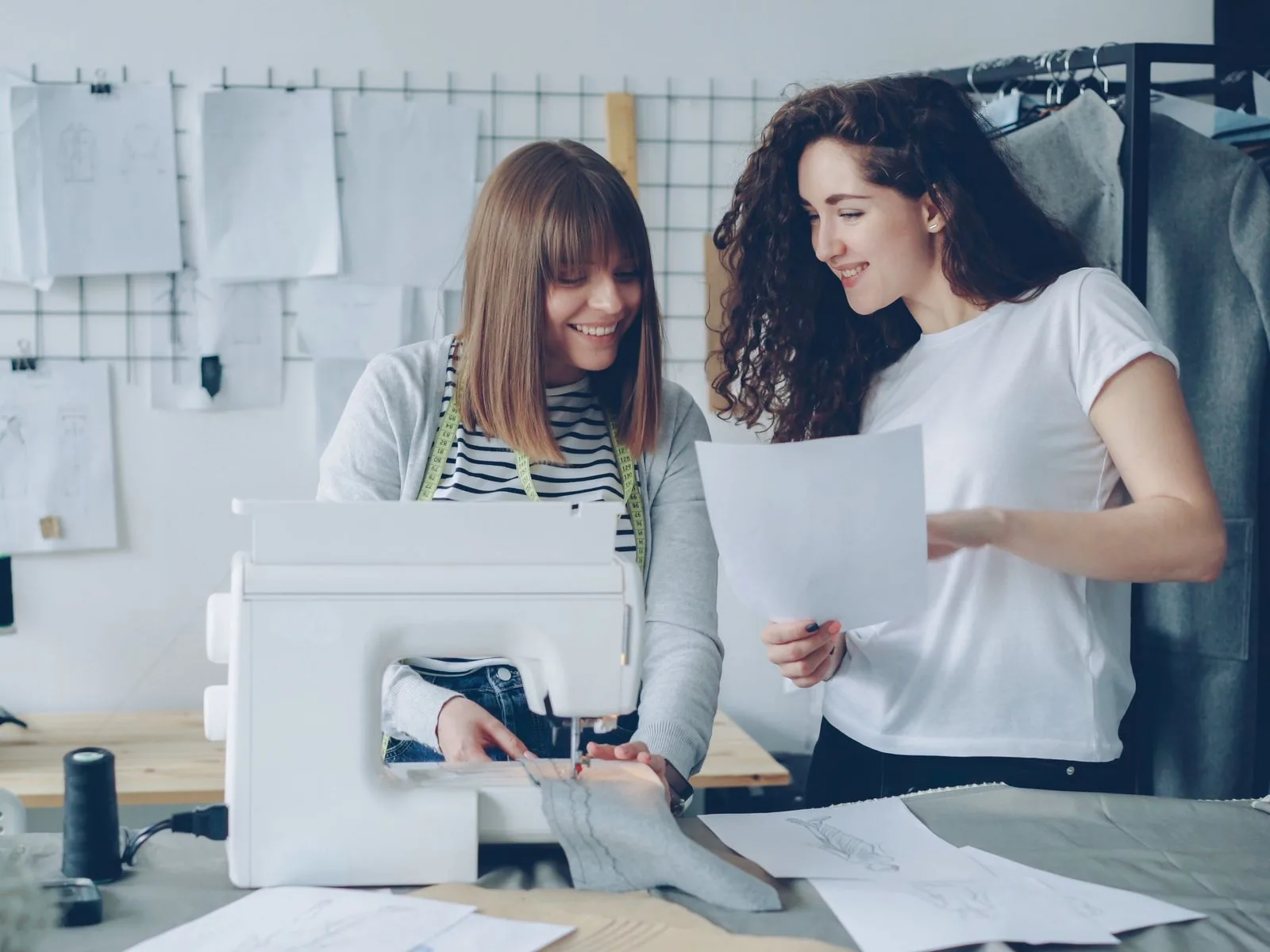 Designers working together in a bright atelier